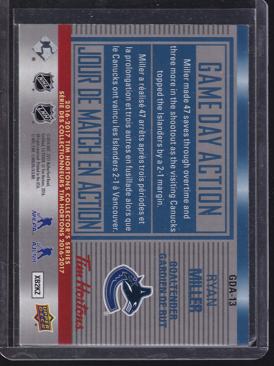 2016-17 Upper Deck Tim Hortons #GDA-13 Ryan Miller Game Day Action