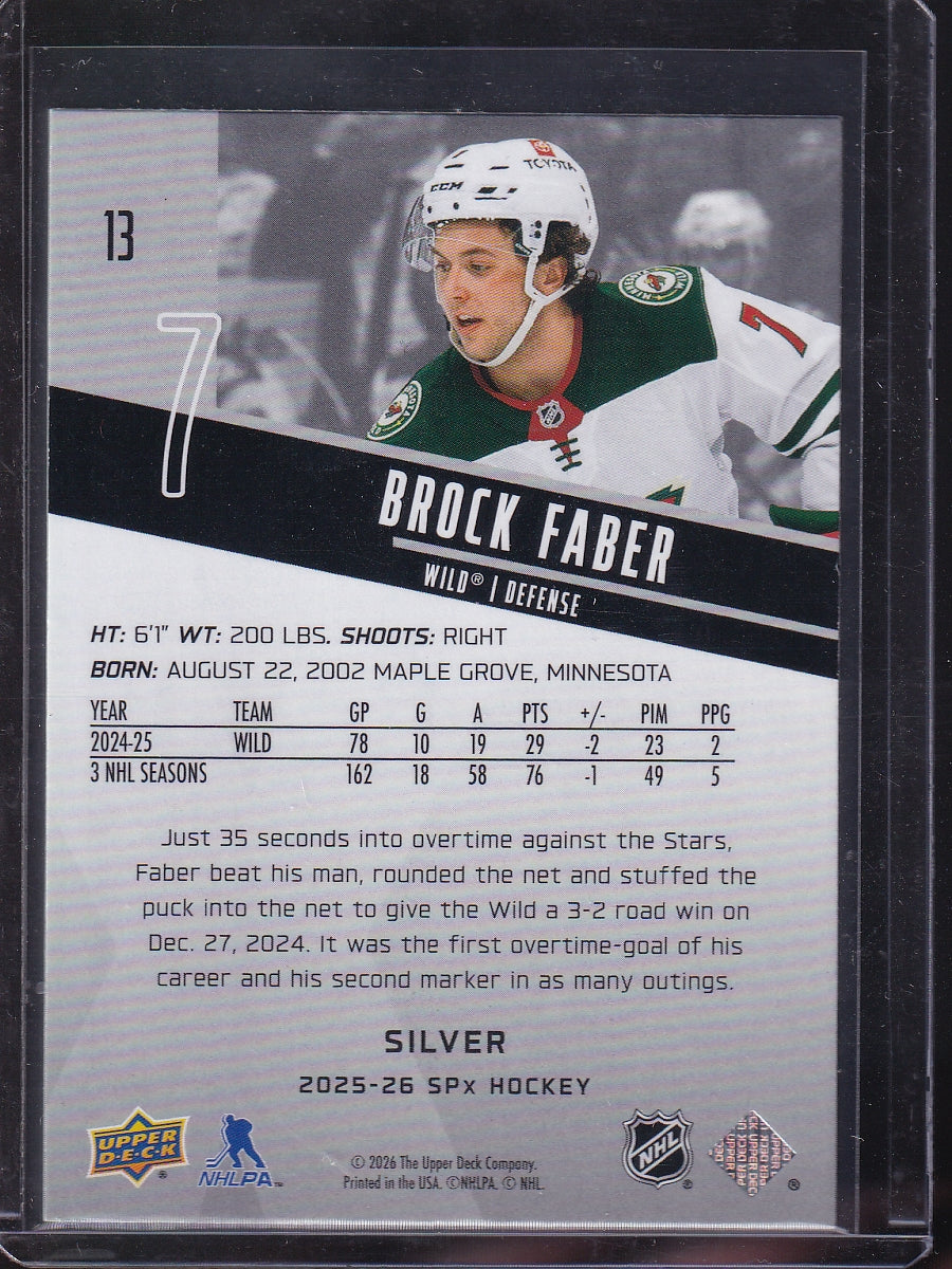 2025-26 SPx #13 Brock Faber Silver