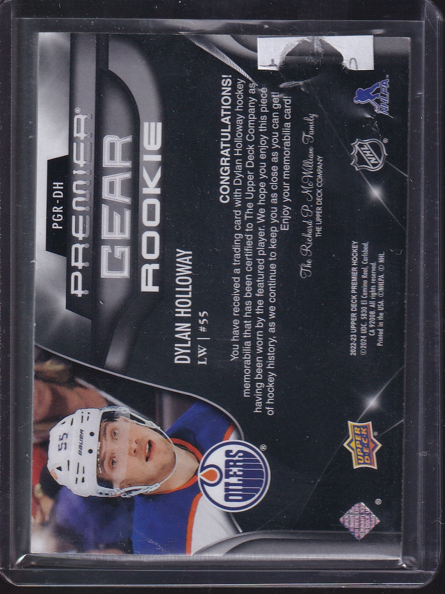 2022-23 UD Premier #PGR-DH Dylan Holloway Premier Gear Rookies Jersey #/99