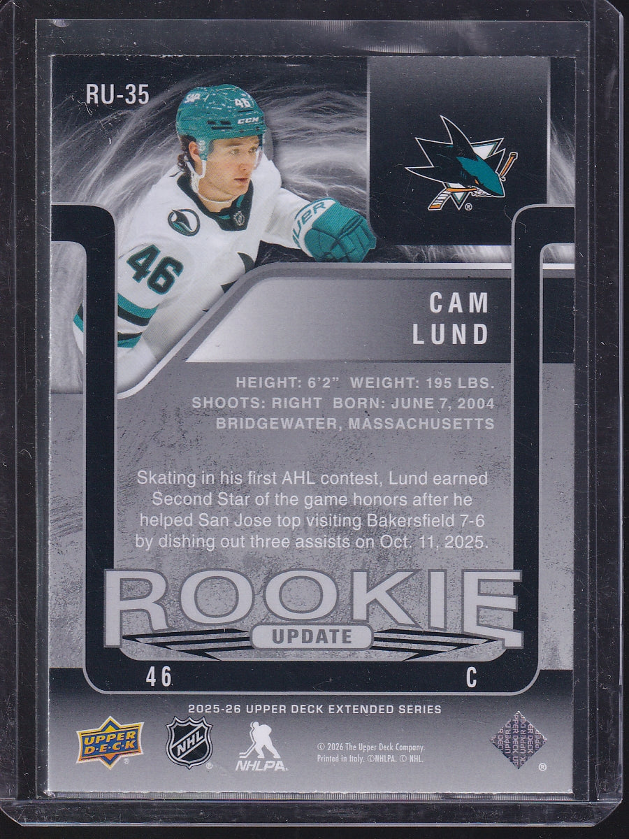2025-26 Upper Deck #RU-35 Cam Lund Rookie Update #/1999