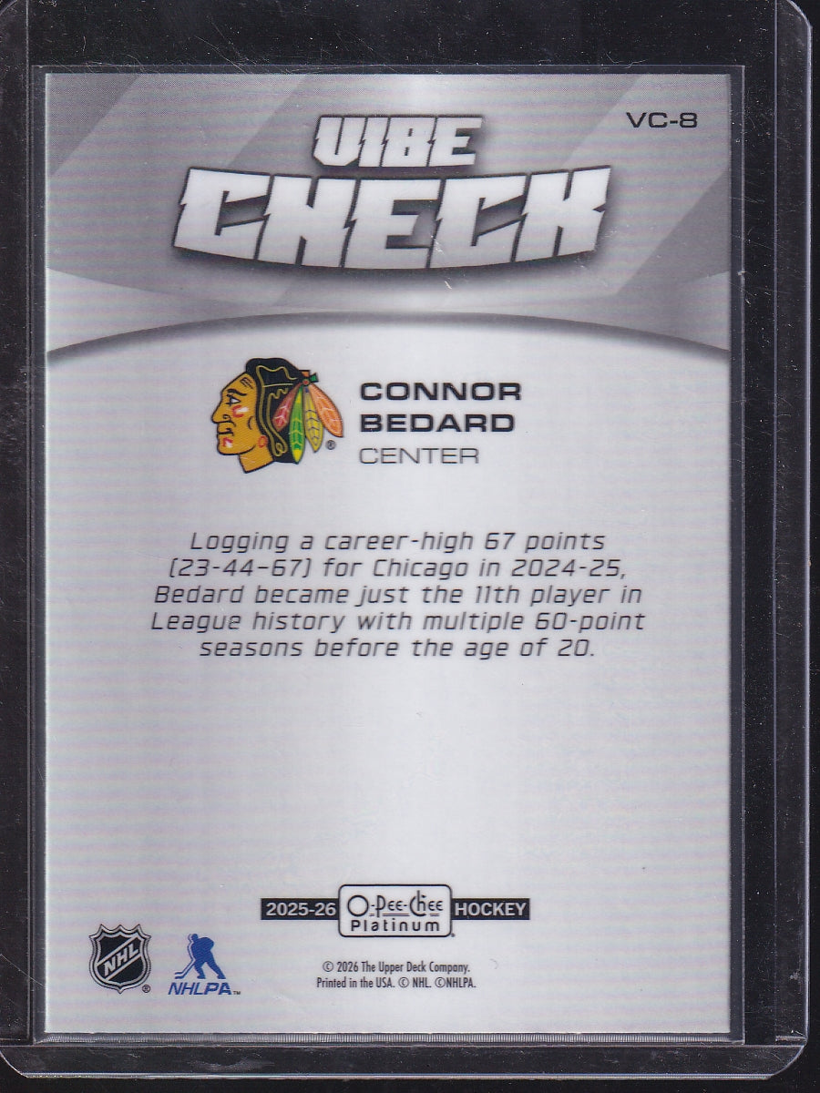 2025-26 O-Pee-Chee Platinum #VC-8 Connor Bedard Vibe Check