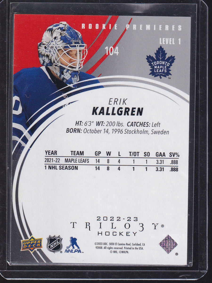 2022-23 Upper Deck Trilogy #104 Erik Kallgren Red #/299