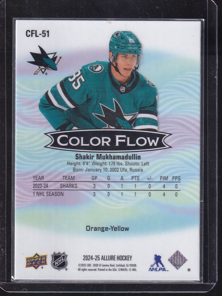 2024-25 Upper Deck Allure #CFL-51 Shakir Mukhamadullin Color Flow Orange-Yellow