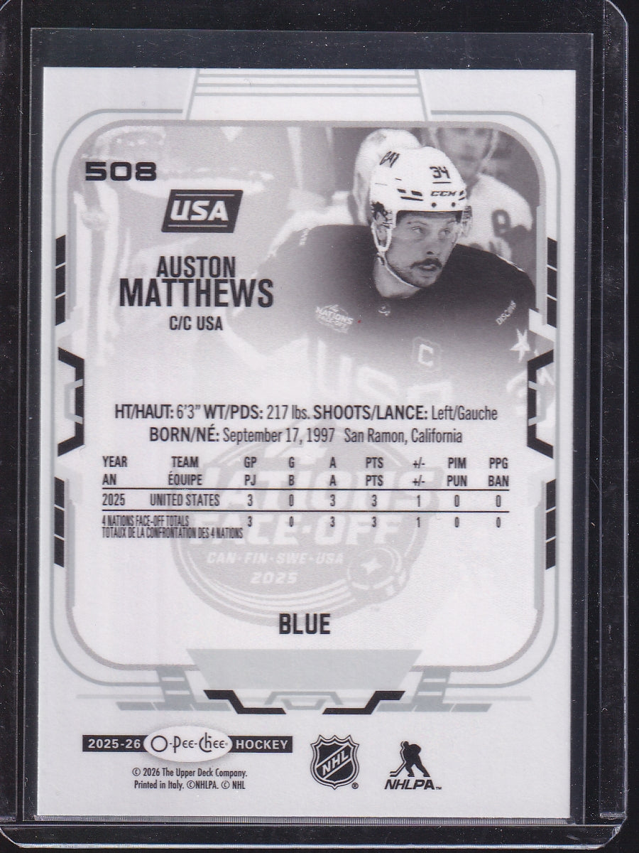 2025-26 O-Pee-Chee #508 Auston Matthews Blue Border