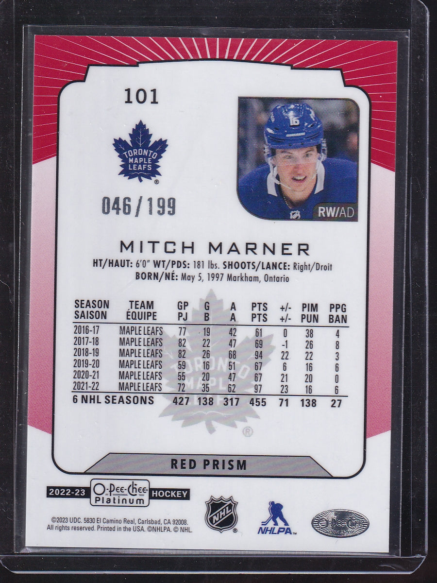 2022-23 O-Pee-Chee Platinum #101 Mitch Marner Red-Prism #/199