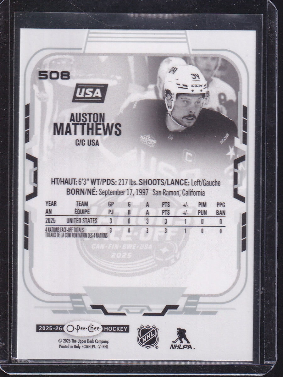 2025-26 O-Pee-Chee #508 Auston Matthews