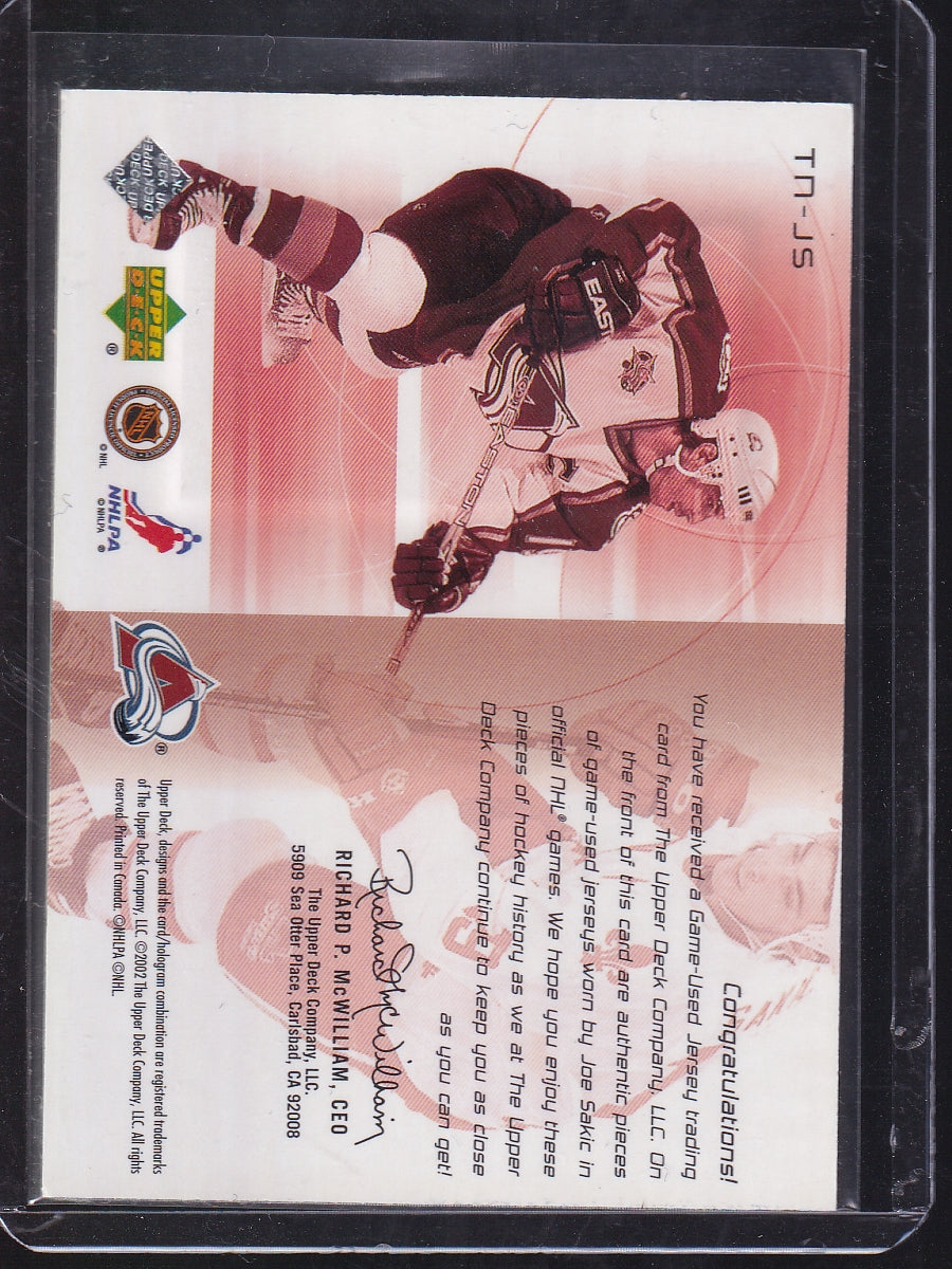 2001-02 Upper Deck Challenge for the Cup #TN-JS Joe Sakic Jerseys