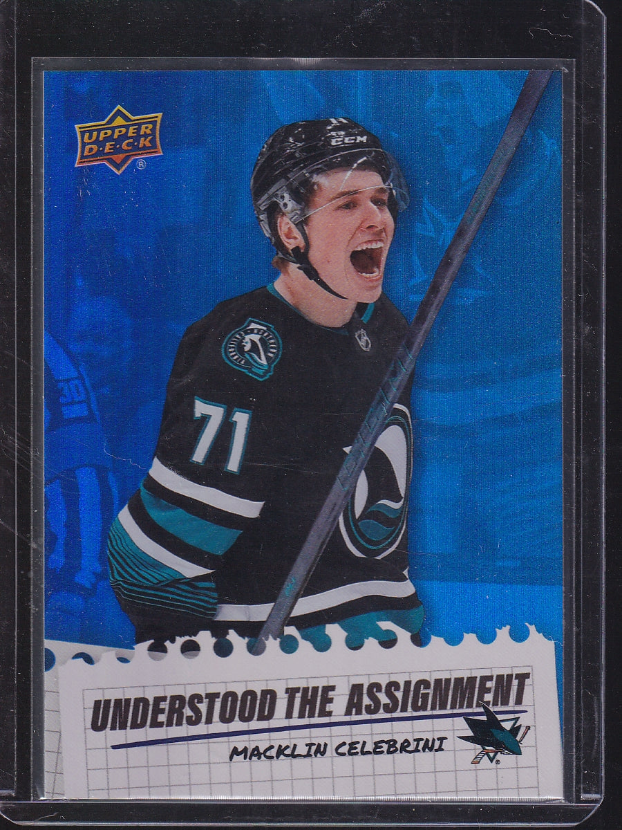 2025-26 Upper Deck #UA-14 Macklin Celebrini Understood the Assignment