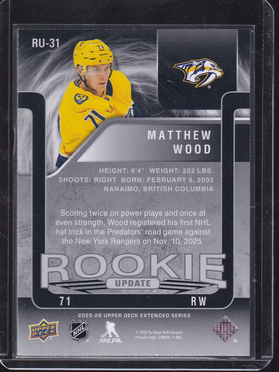 2025-26 Upper Deck #RU-31 Matthew Wood Rookie Update Red #/199