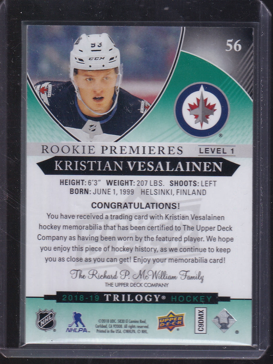 2018-19 Upper Deck Trilogy #56 Kristian Vesalainen Green Foil #/499
