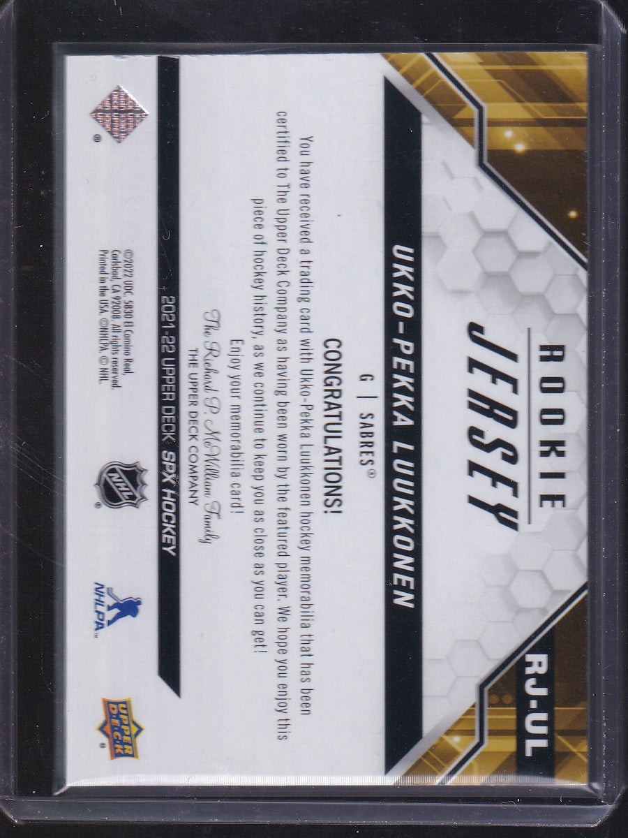 2021-22 SPx #RJ-UL Ukko-Pekka Luukkonen Rookie Jersey