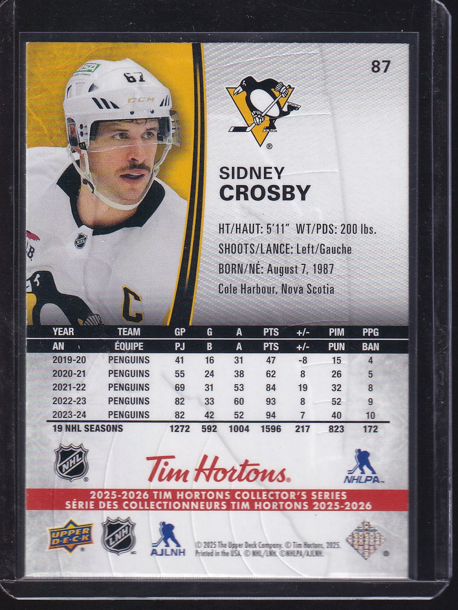 2025-26 Upper Deck Tim Hortons #87 Sidney Crosby