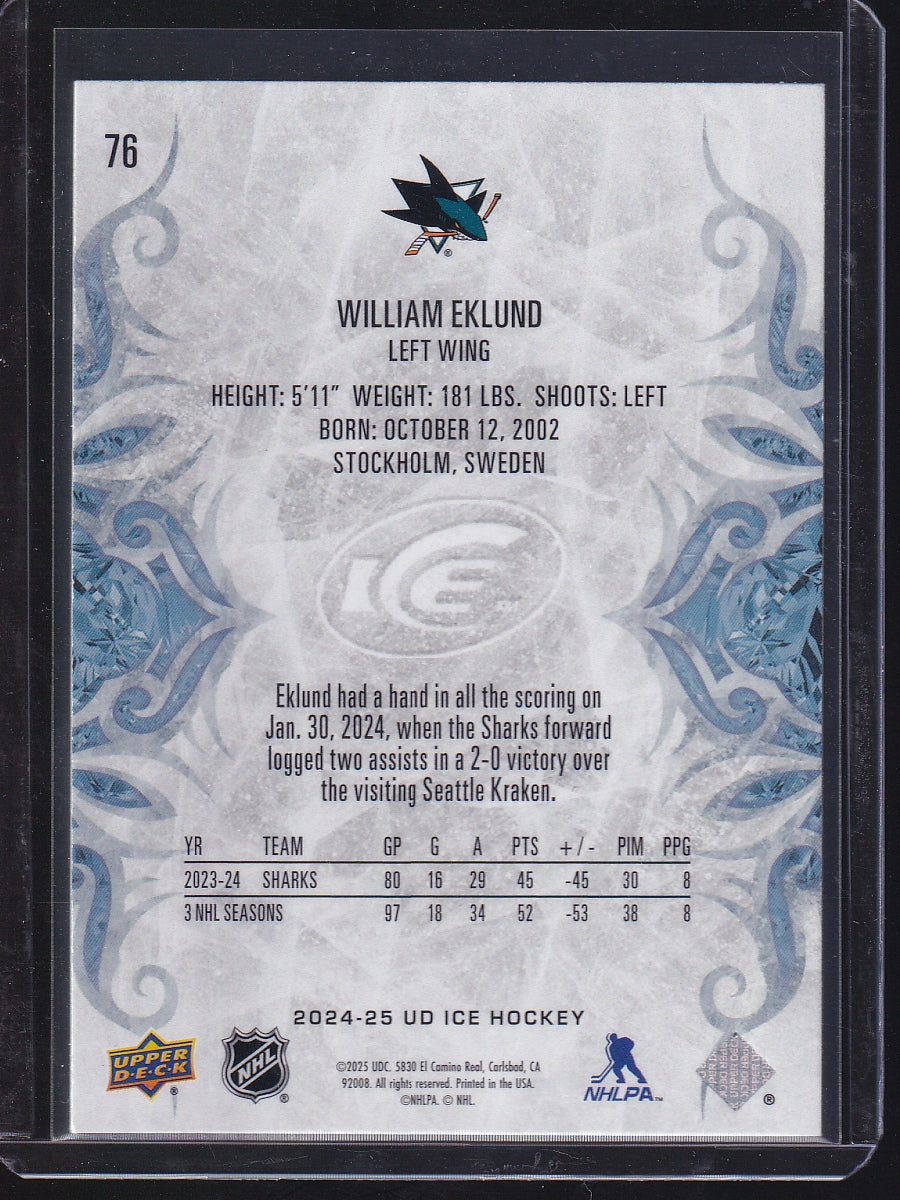 2024-25 Upper Deck Ice #76 William Eklund