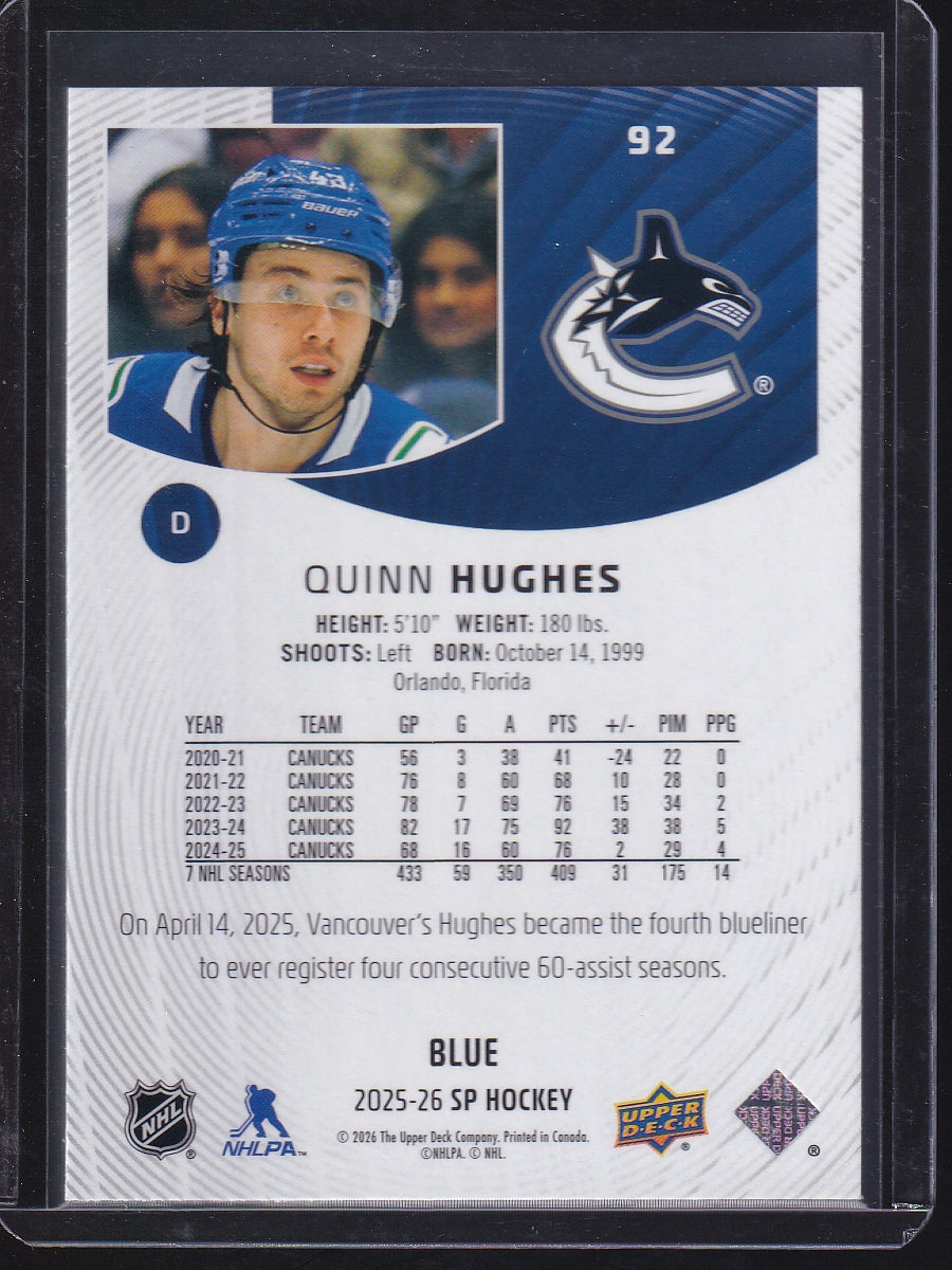 2025-26 SP #92 Quinn Hughes Blue