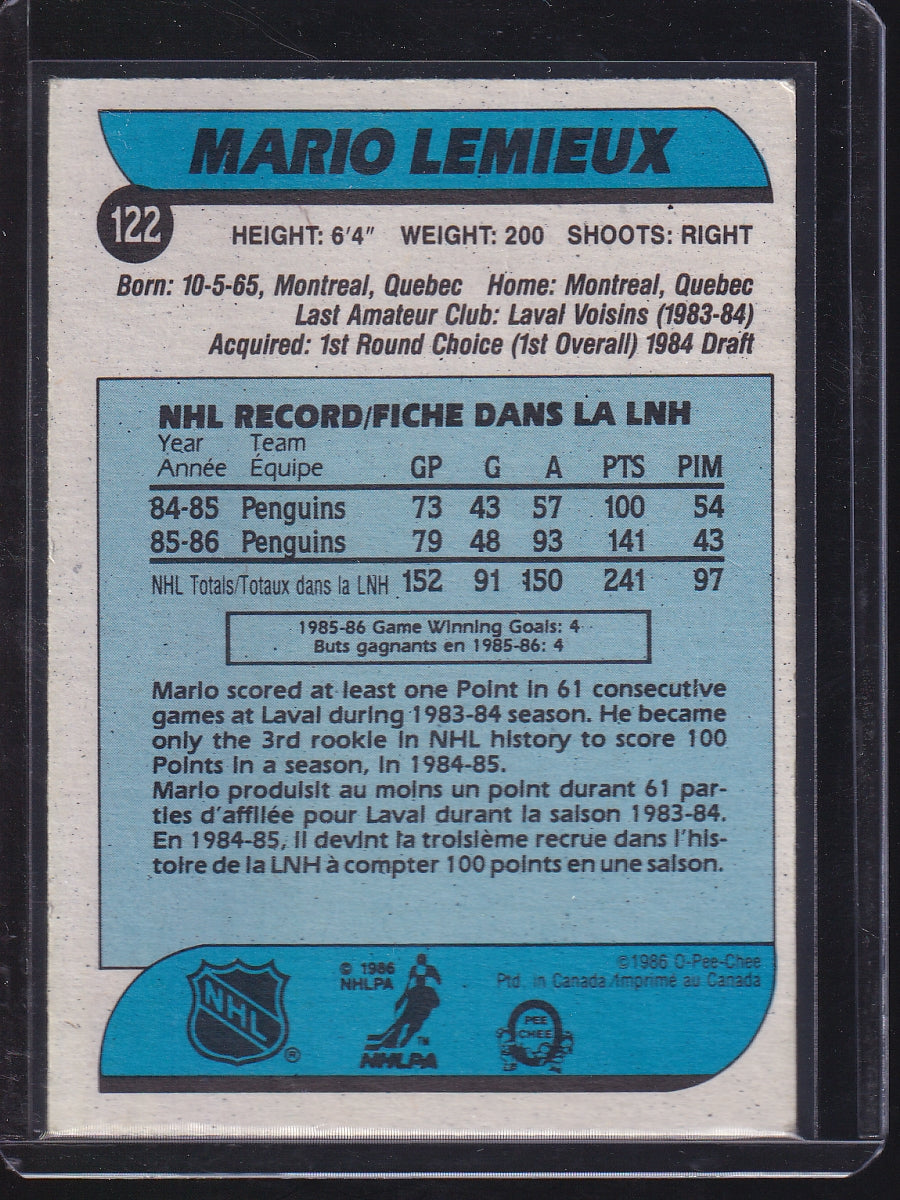 1986-87 O-Pee-Chee #122 Mario Lemieux