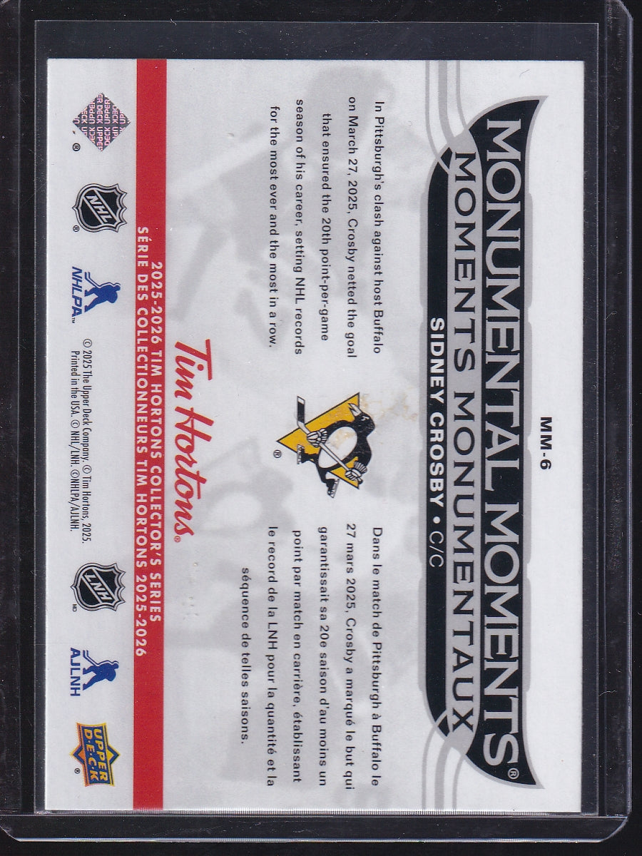 2025-26 Upper Deck Tim Hortons #MM-6 Sidney Crosby Monumental Moments
