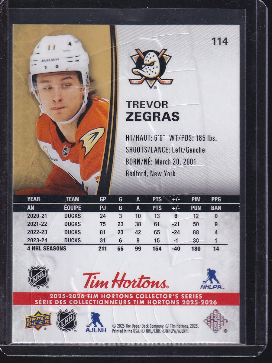 2025-26 Upper Deck Tim Hortons #114 Trevor Zegras