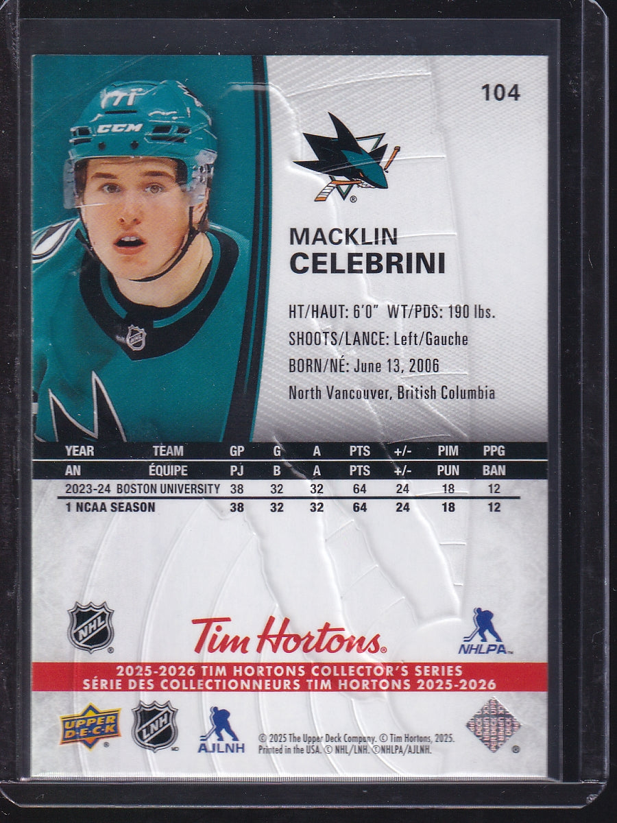 2025-26 Upper Deck Tim Hortons #104 Macklin Celebrini