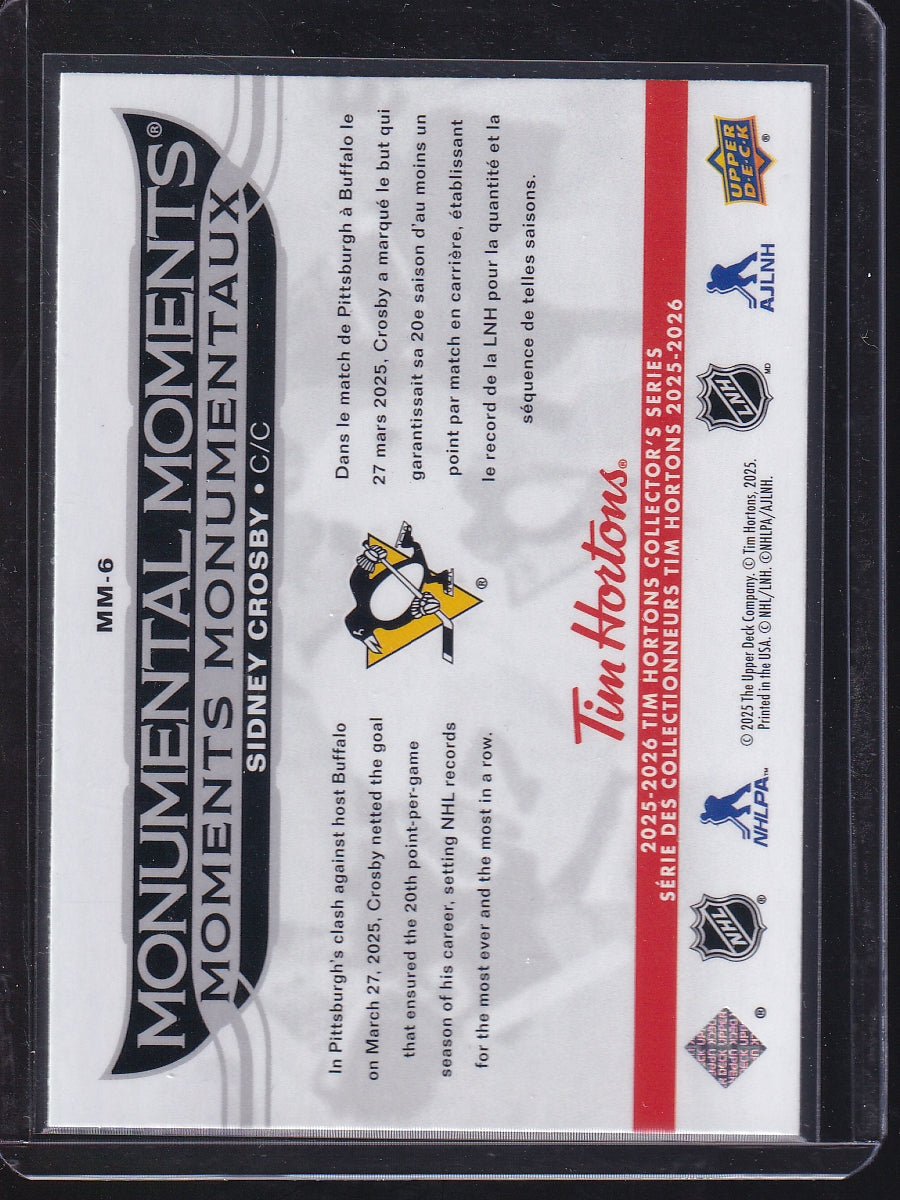 2025-26 Upper Deck Tim Hortons #MM-6 Sidney Crosby Monumental Moments