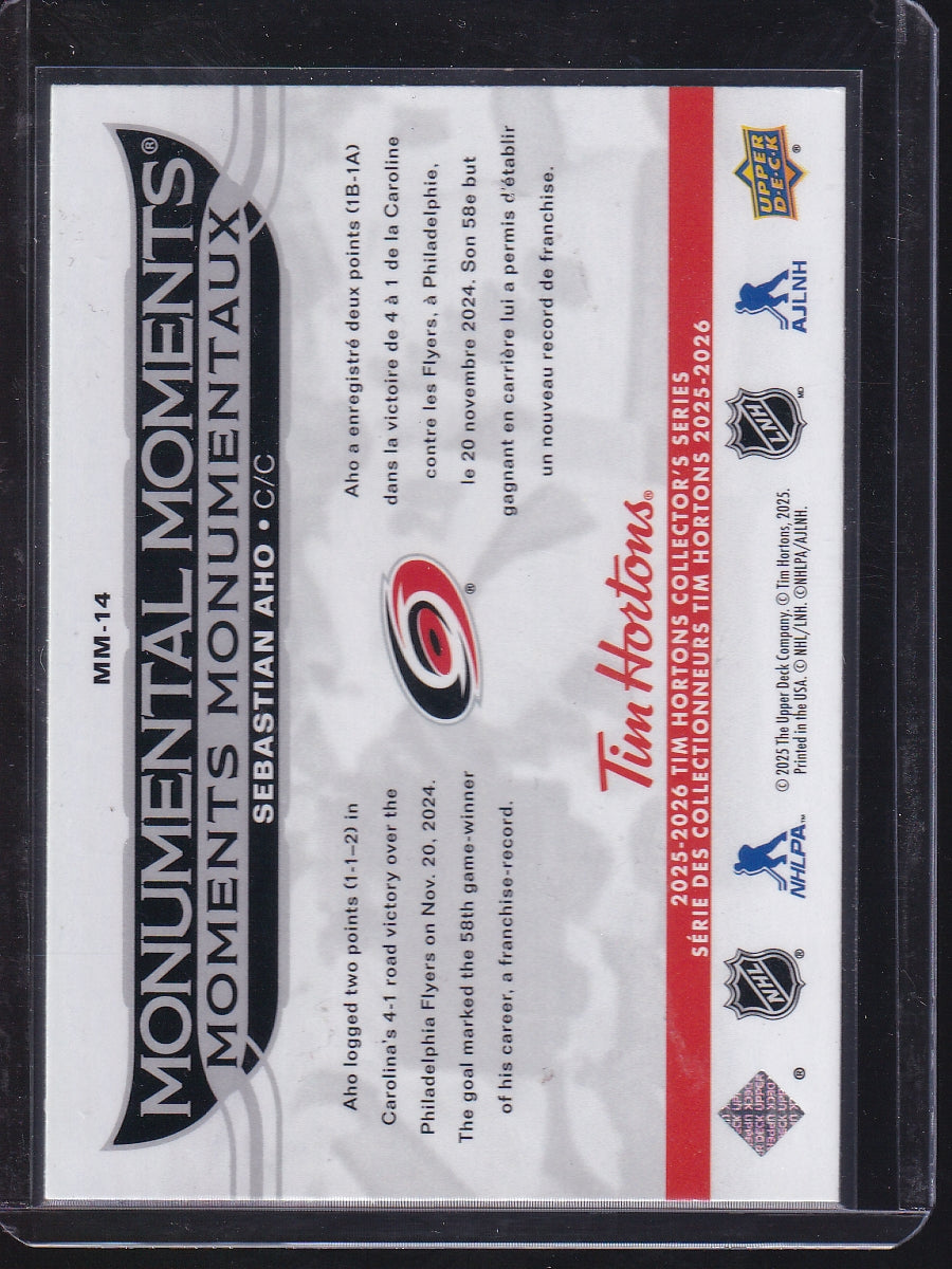 2025-26 Upper Deck Tim Hortons #MM-14 Sebastian Aho Monumental Moments