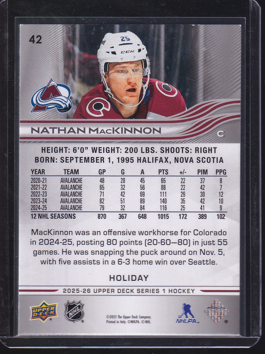 2025-26 Upper Deck #42 Nathan MacKinnon Holiday