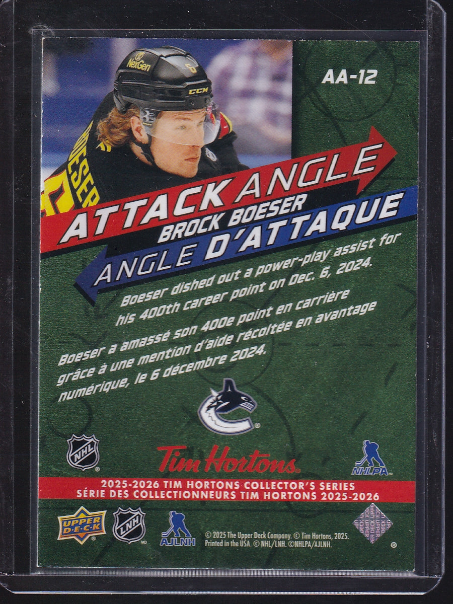 2025-26 Upper Deck Tim Hortons #AA-12 Brock Boeser Attack Angle