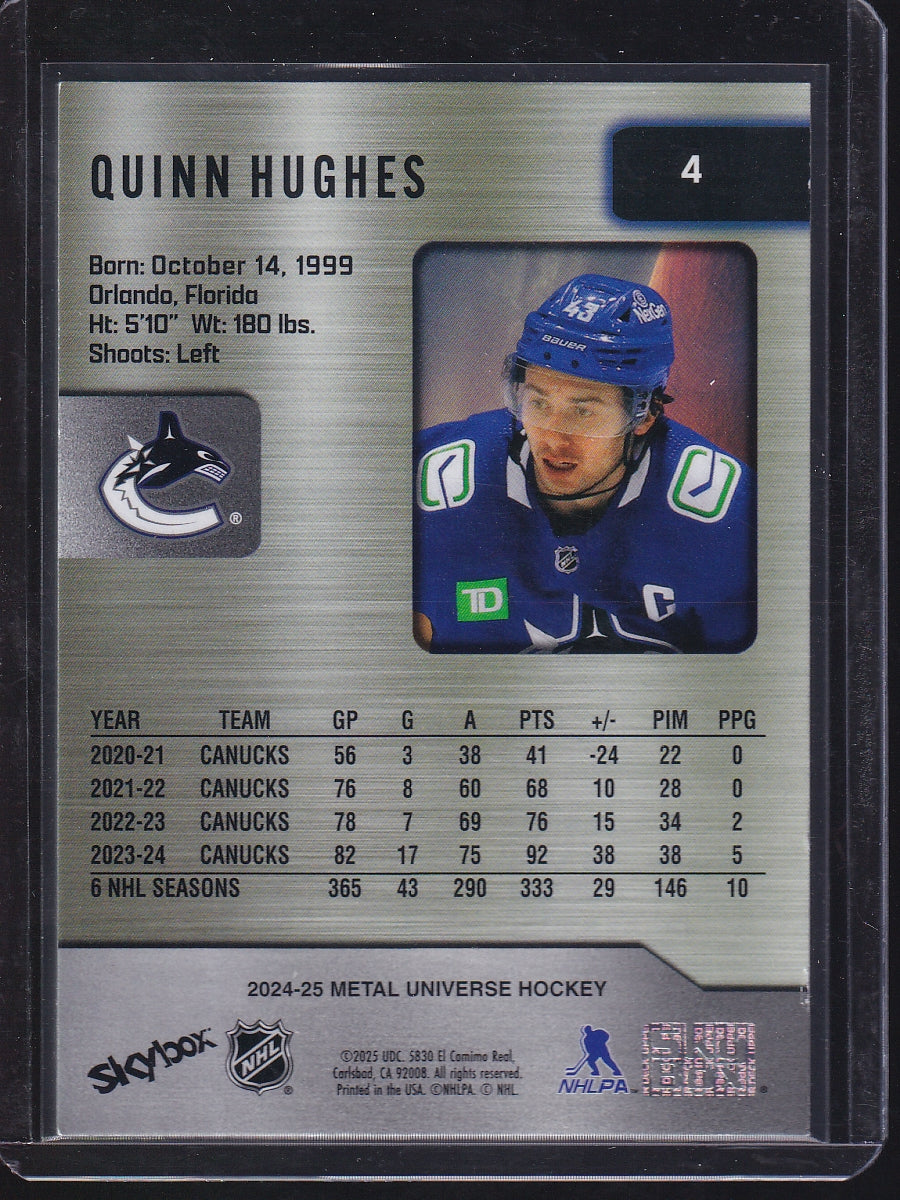 2024-25 SkyBox Metal Universe #4 Quinn Hughes