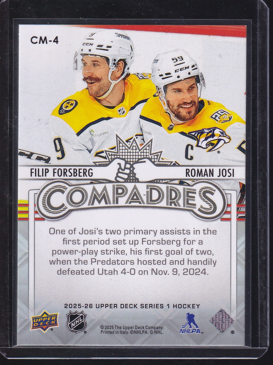 2025-26 Upper Deck #CM-4 Filip Forsberg / Roman Josi Compadres Speckle