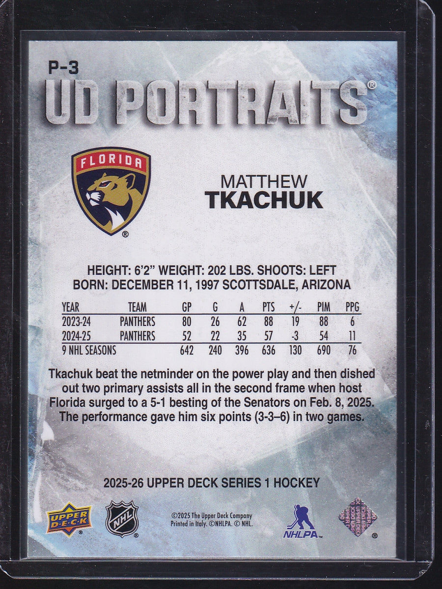 2025-26 Upper Deck #P-3 Matthew Tkachuk UD Portraits Speckle