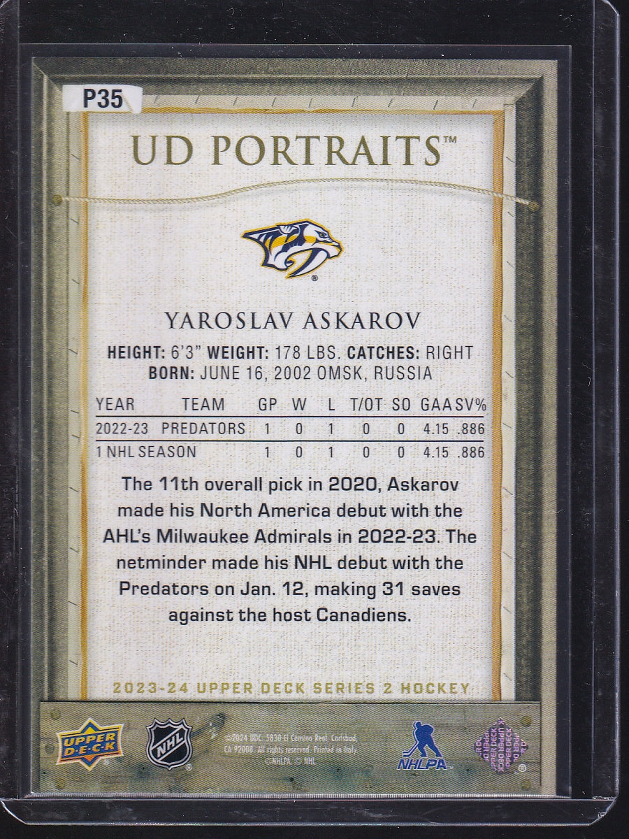 2023-24 Upper Deck #P35 Yaroslav Askarov UD Portraits