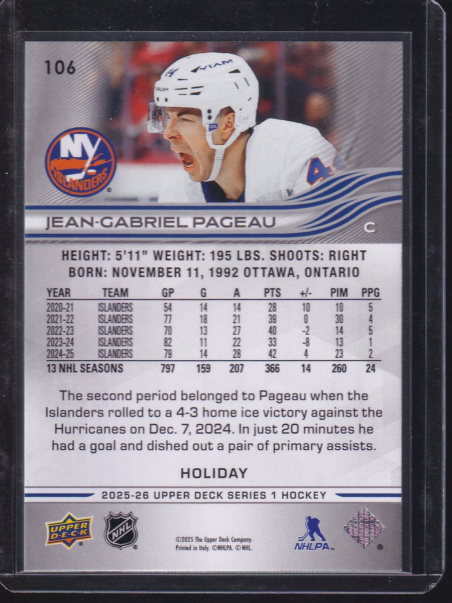 2025-26 Upper Deck #106 Jean-Gabriel Pageau Holiday