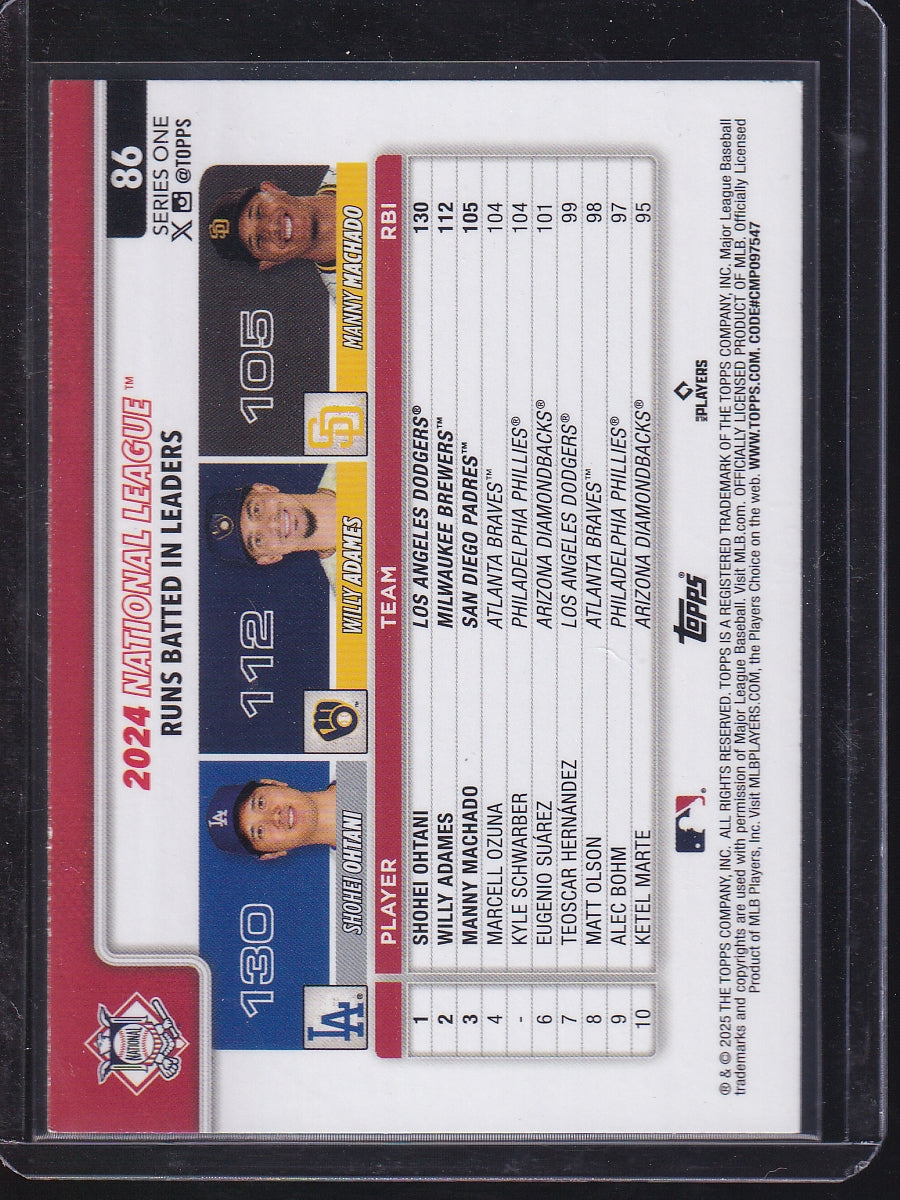 2025 Topps #86 National League Leaders RBI (Ohtani/Adames/Manny Machado)