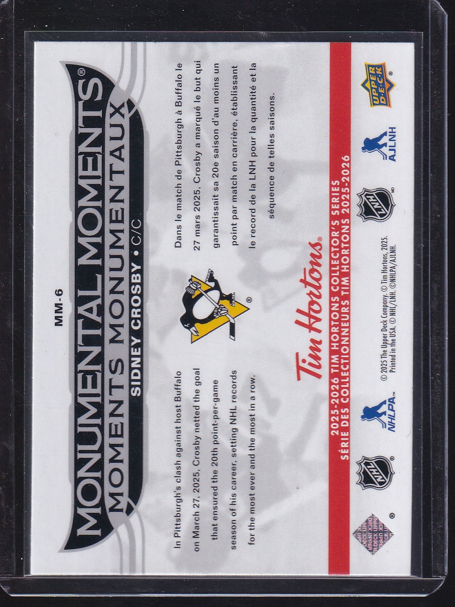 2025-26 Upper Deck Tim Hortons #MM-6 Sidney Crosby Monumental Moments