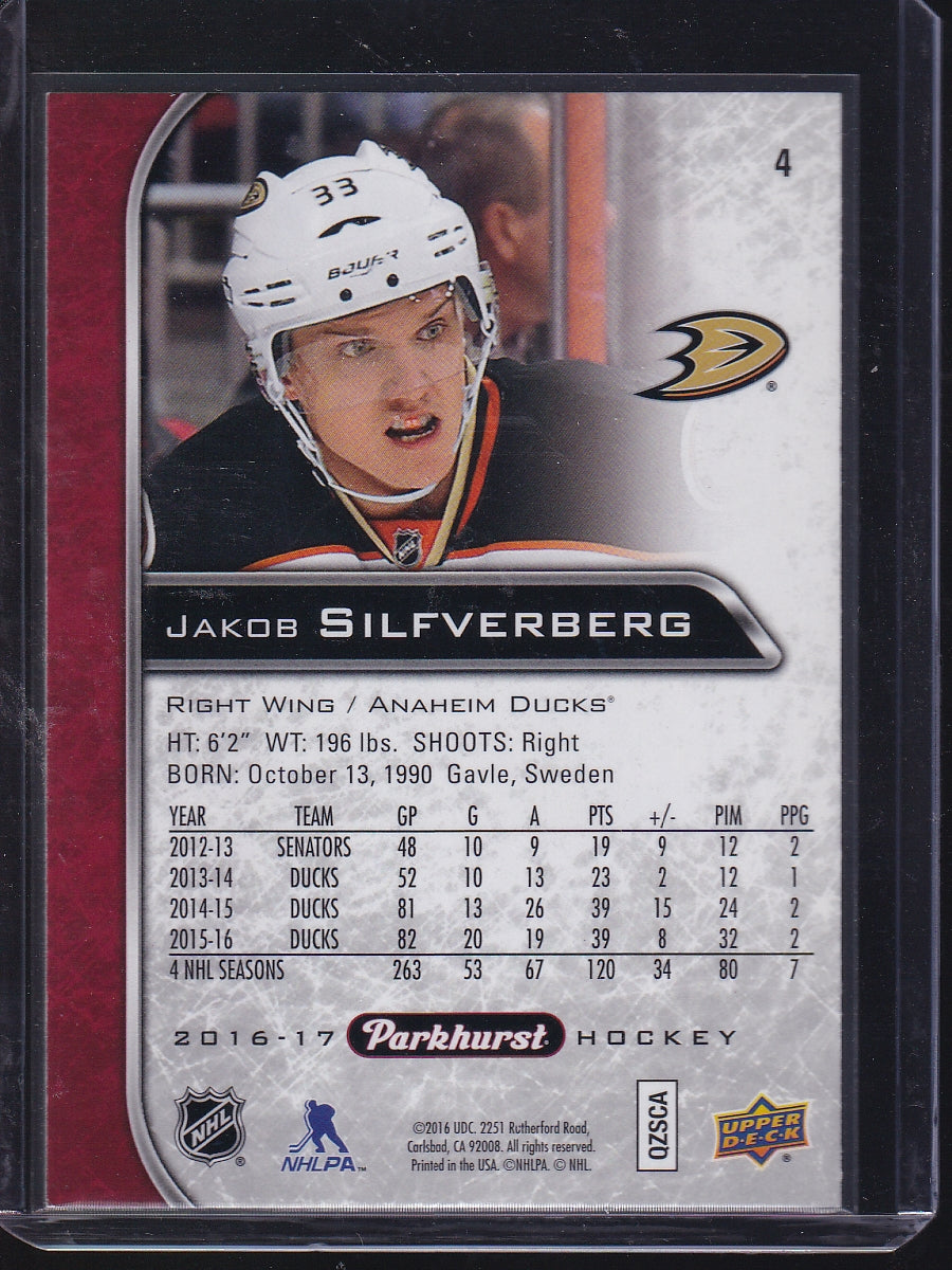 2016-17 Parkhurst #4 Jakob Silfverberg Red
