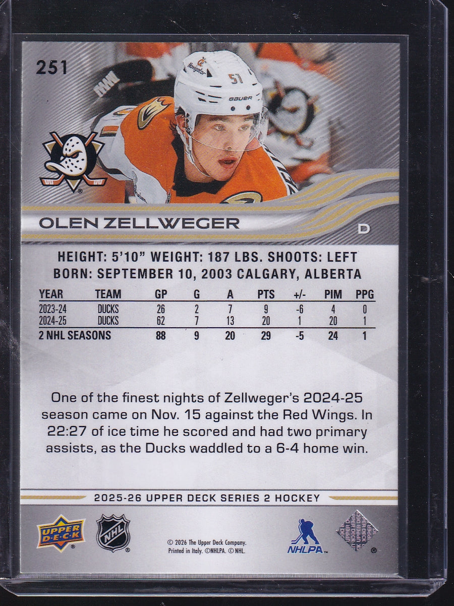 2025-26 Upper Deck #251 Olen Zellweger
