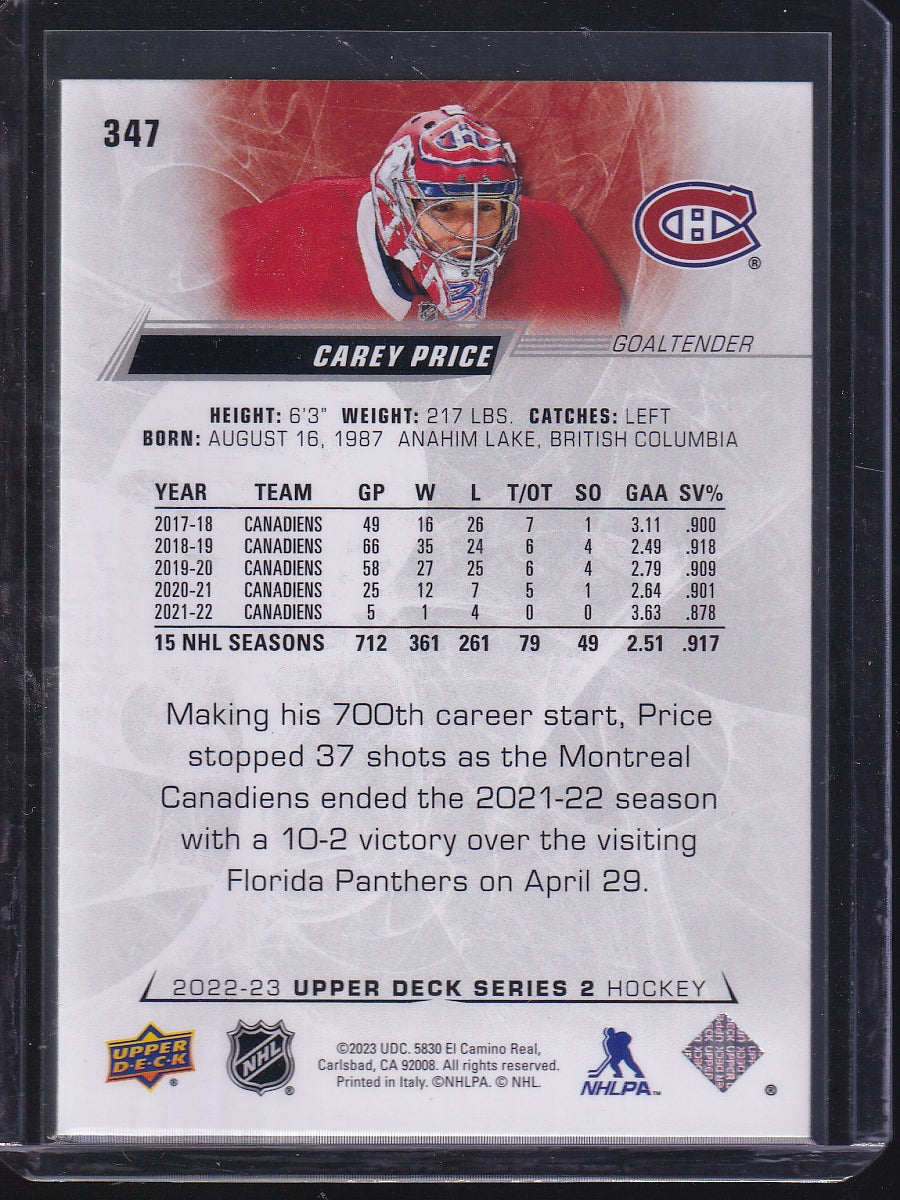 2022-23 Upper Deck #347 Carey Price