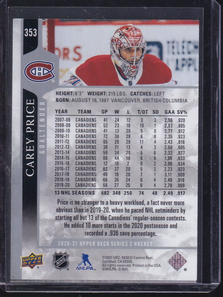 2020-21 Upper Deck #353 Carey Price
