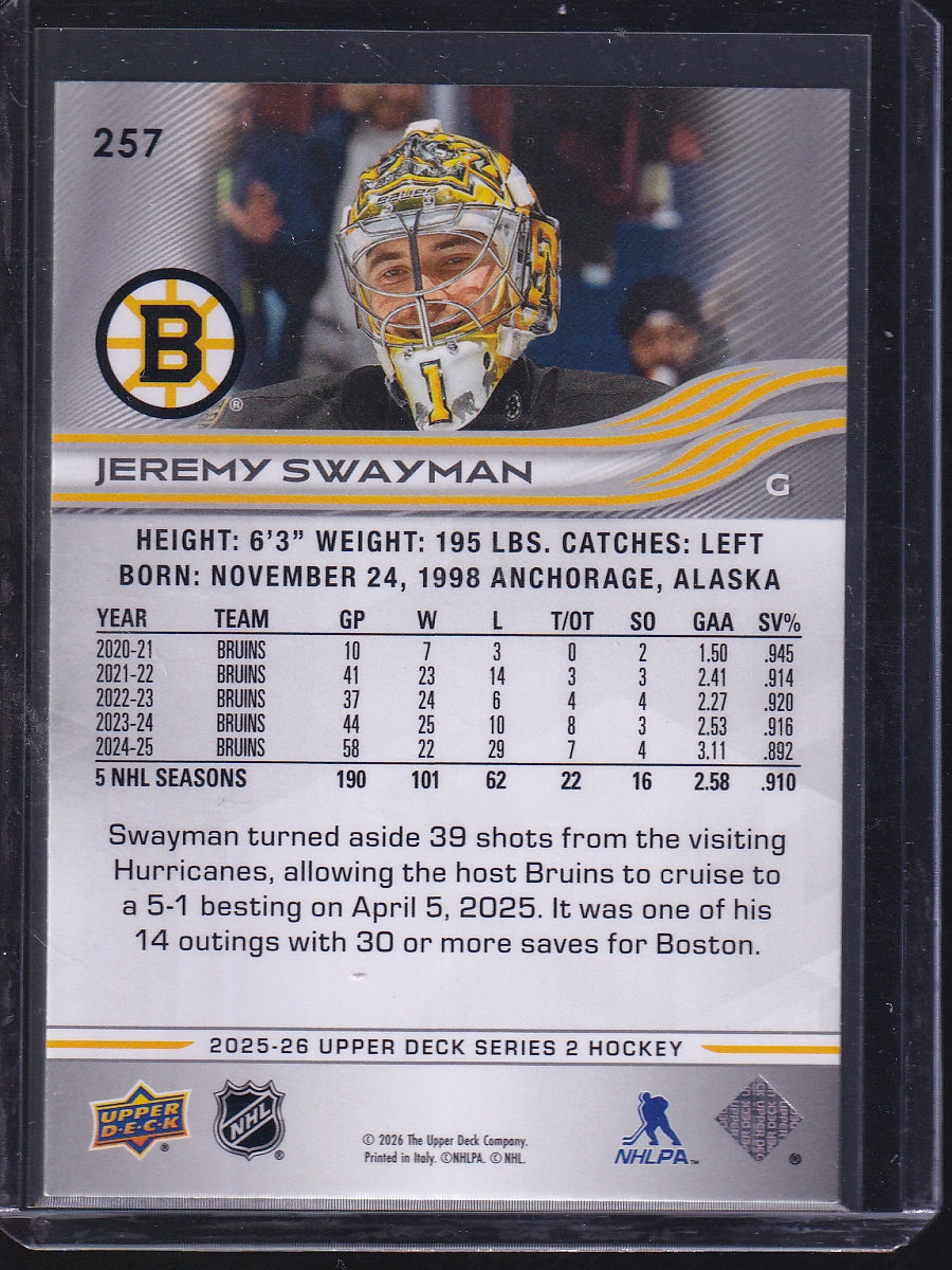 2025-26 Upper Deck #257 Jeremy Swayman