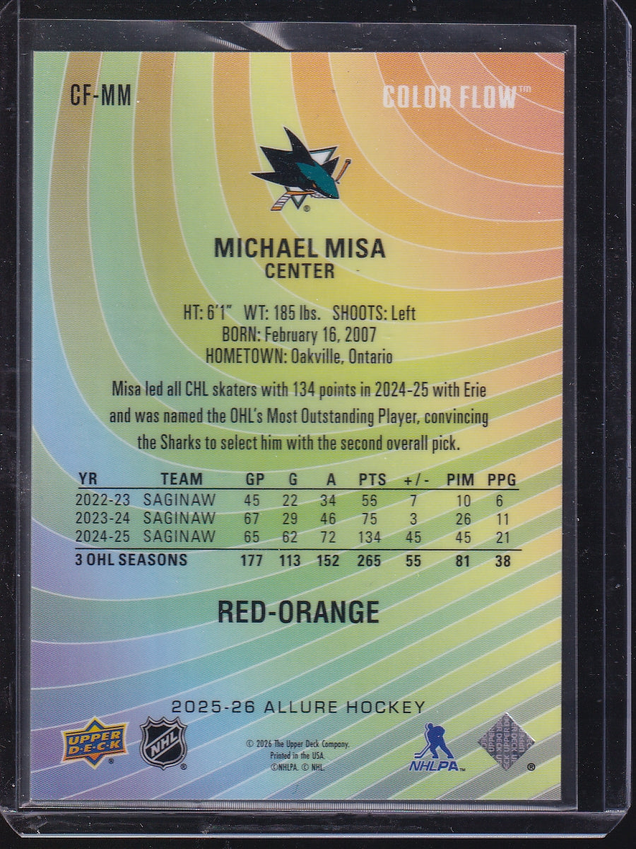 2025-26 Upper Deck Allure #CF-MM Michael Misa Color Flow Red-Orange