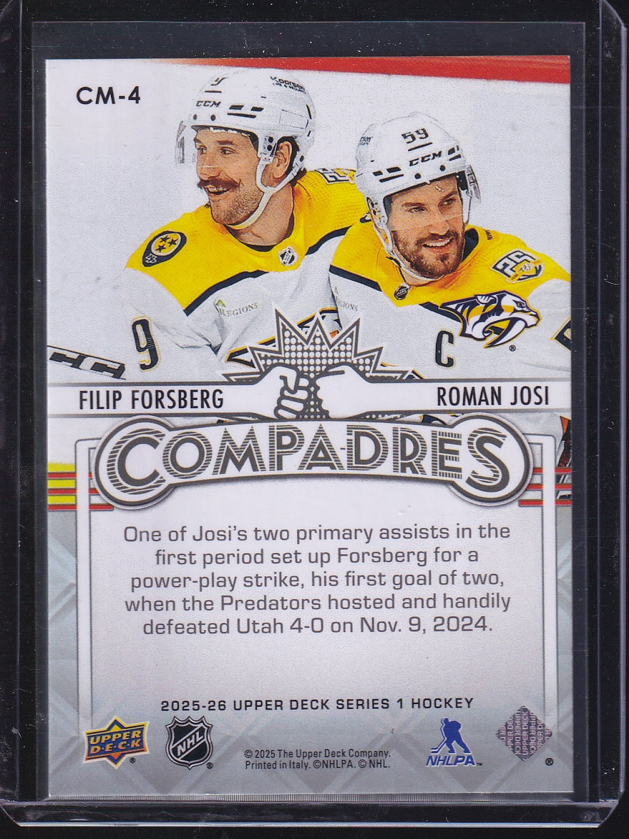 2025-26 Upper Deck #CM-4 Filip Forsberg / Roman Josi Compadres Speckle