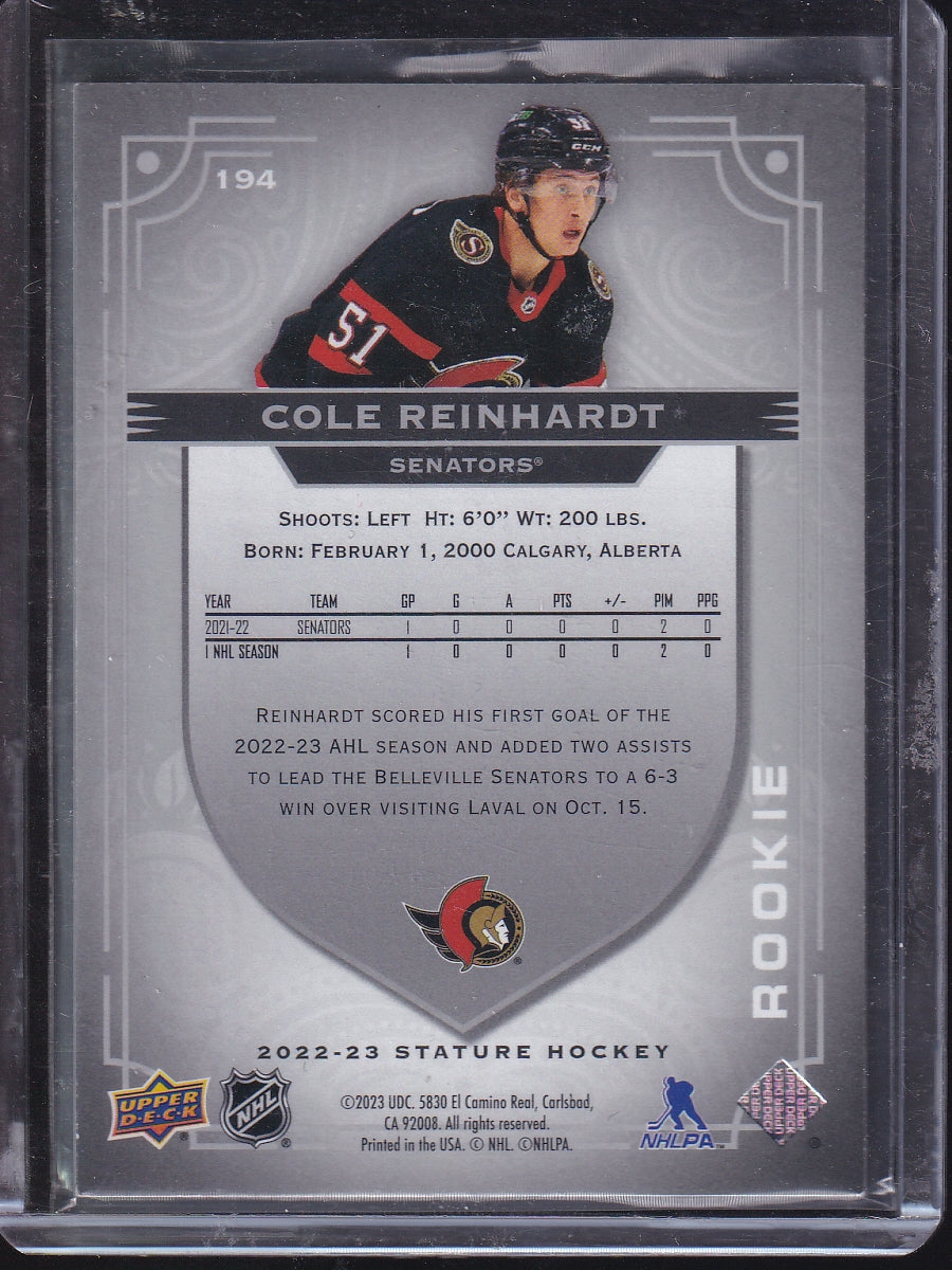 2022-23 Upper Deck Stature #194 Cole Reinhardt #/399
