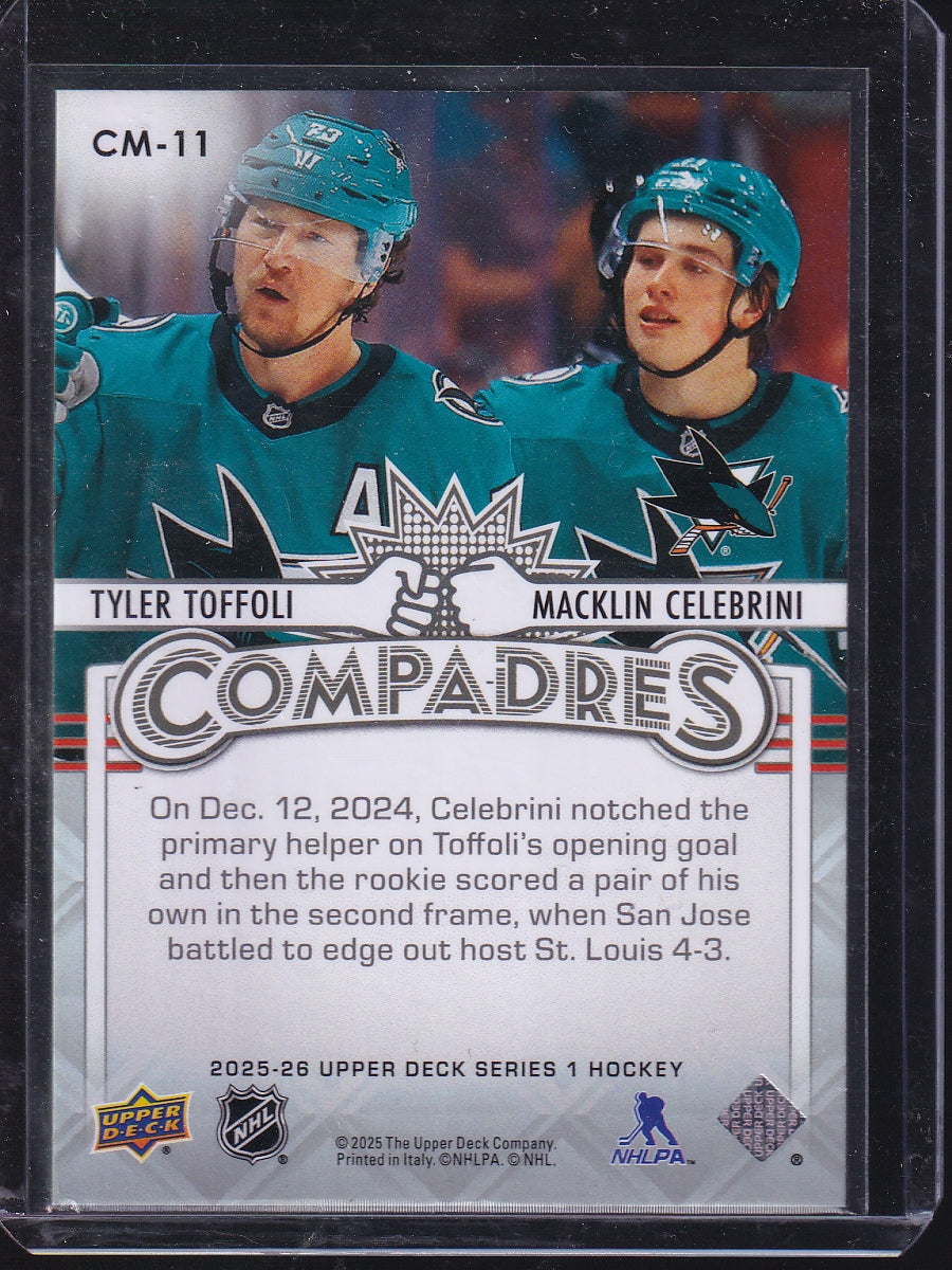 2025-26 Upper Deck #CM-11 Macklin Celebrini / Tyler Toffoli Compadres