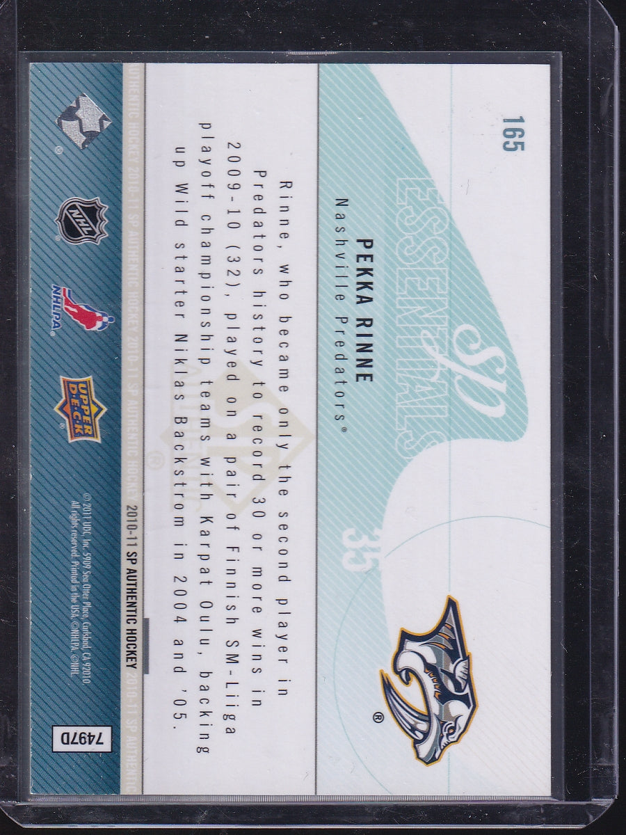 2010-11 SP Authentic #165 Pekka Rinne SP Essentials #/1999