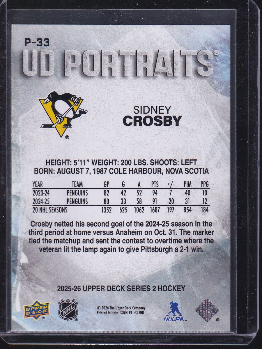 2025-26 Upper Deck #P-33 Sidney Crosby UD Portraits