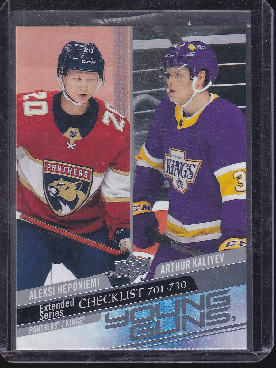 2020-21 Upper Deck #730 Young Guns Checklist (Aleksi Heponiemi / Arthur Kaliyev)
