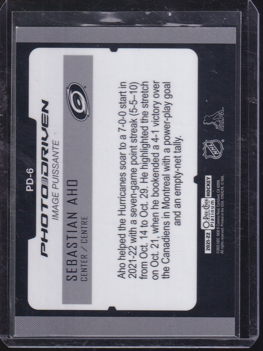 2021-22 O-Pee-Chee Platinum #PD-6 Sebastian Aho Photo-Driven