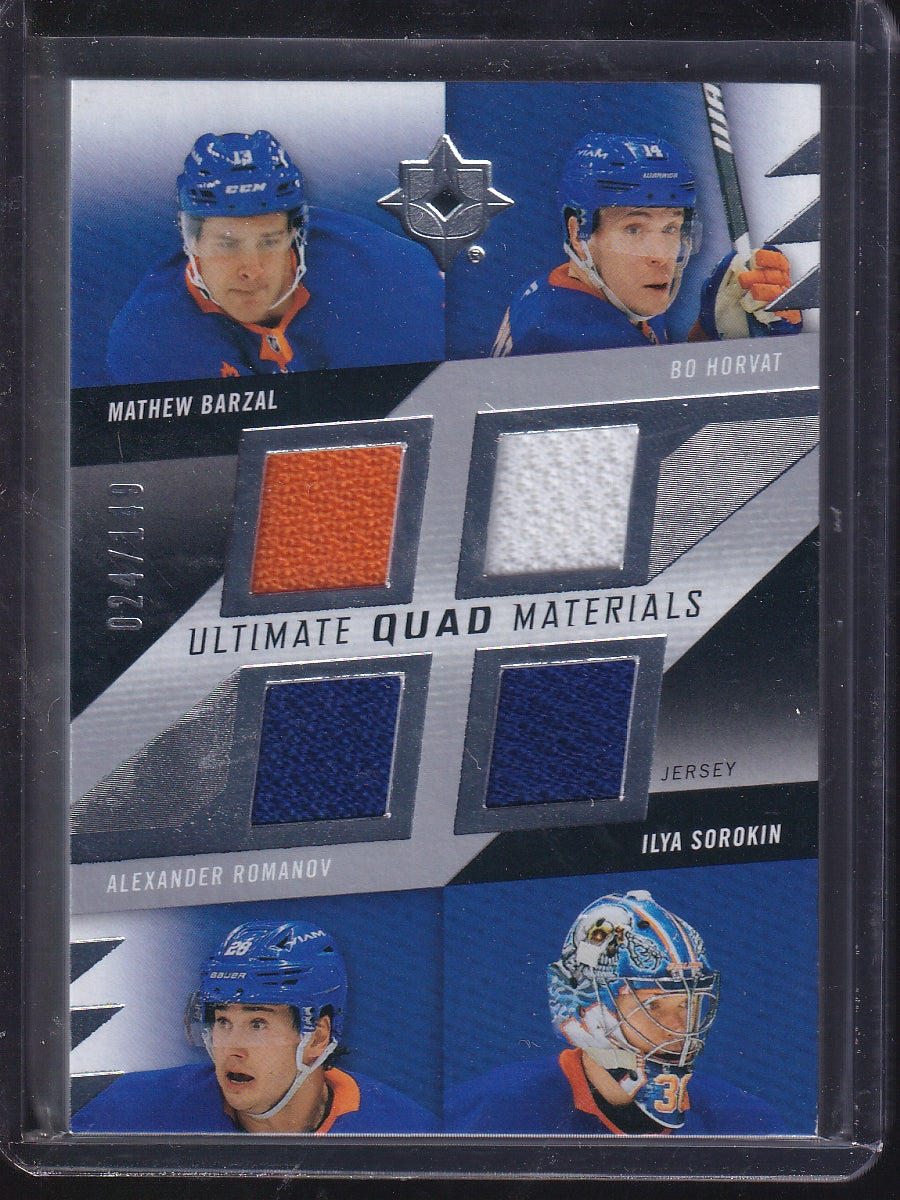 2025-26 UD Ultimate #QM-BHRS Horvat/Barzal/Sorokin/Romanov Quad Jersey /149
