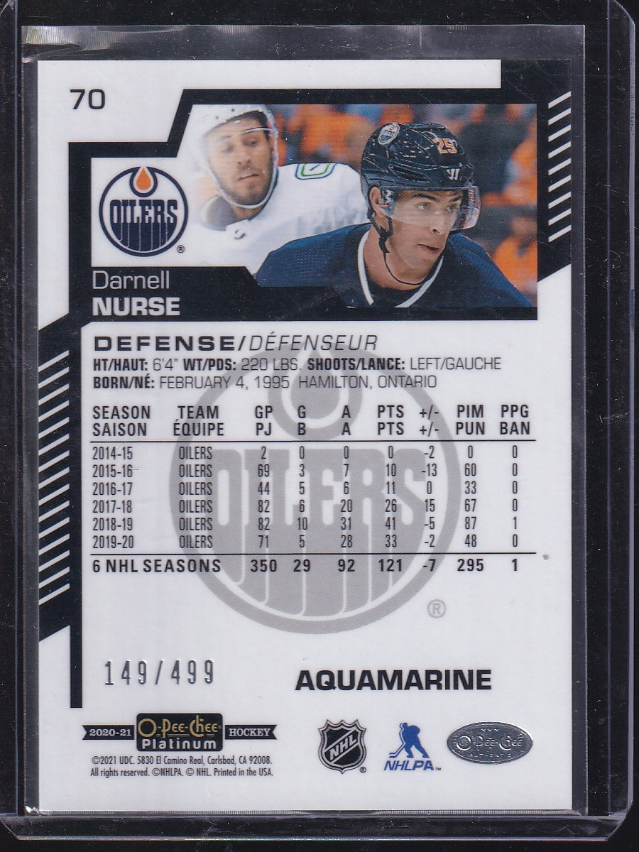 2020-21 O-Pee-Chee Platinum #70 Darnell Nurse Arctic-Freeze #/99