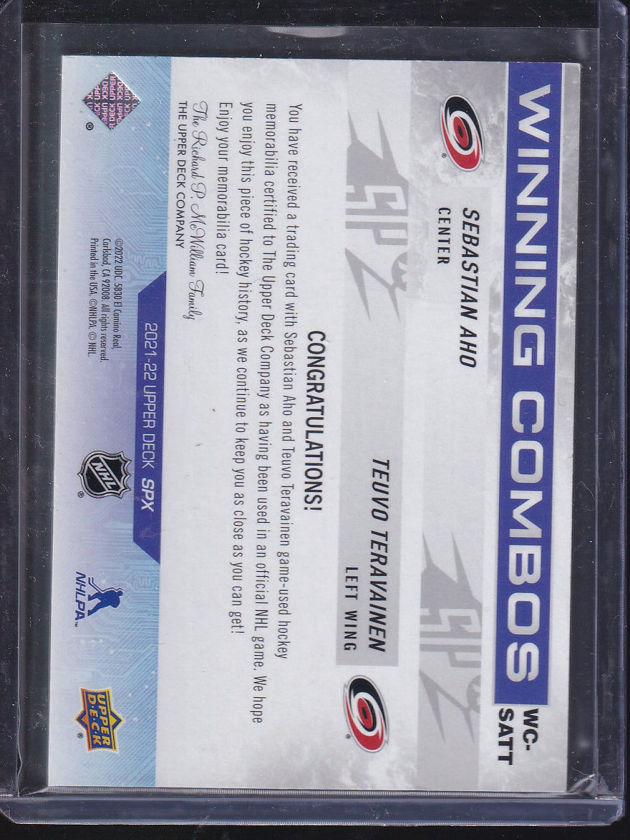 2021-22 SPx #WC-SATT Sebastian Aho / Teuvo Teravainen Winning Combos Patch
