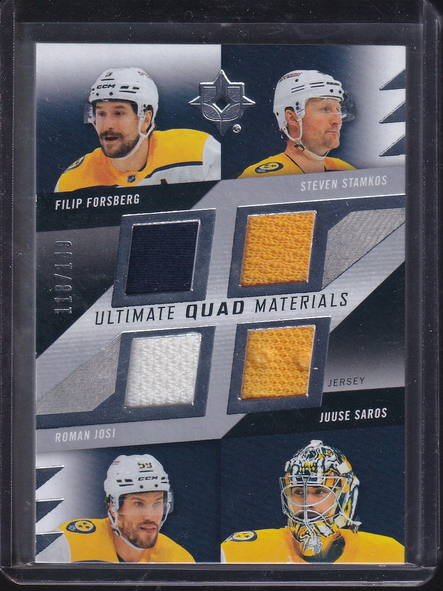 2025-26 UD Ultimate #QM-FSJS Forsberg/Saros/Josi/Stamkos Quad Jersey /149